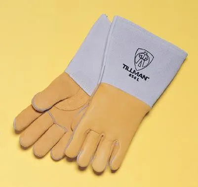 Tillman X-Large Gold 14" Top Grain Elk Cotton/Foam Lined Welders Gloves With Straight Thumb, Stiff Cowhide Cuff, Welted Fingers, Kevlar Stitching And Pull Tab (Carded)